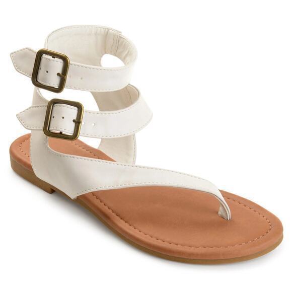 Journee Collection Kyle Double Strap Buckle‎ White Sandals Size 9 - Picture 1 of 11